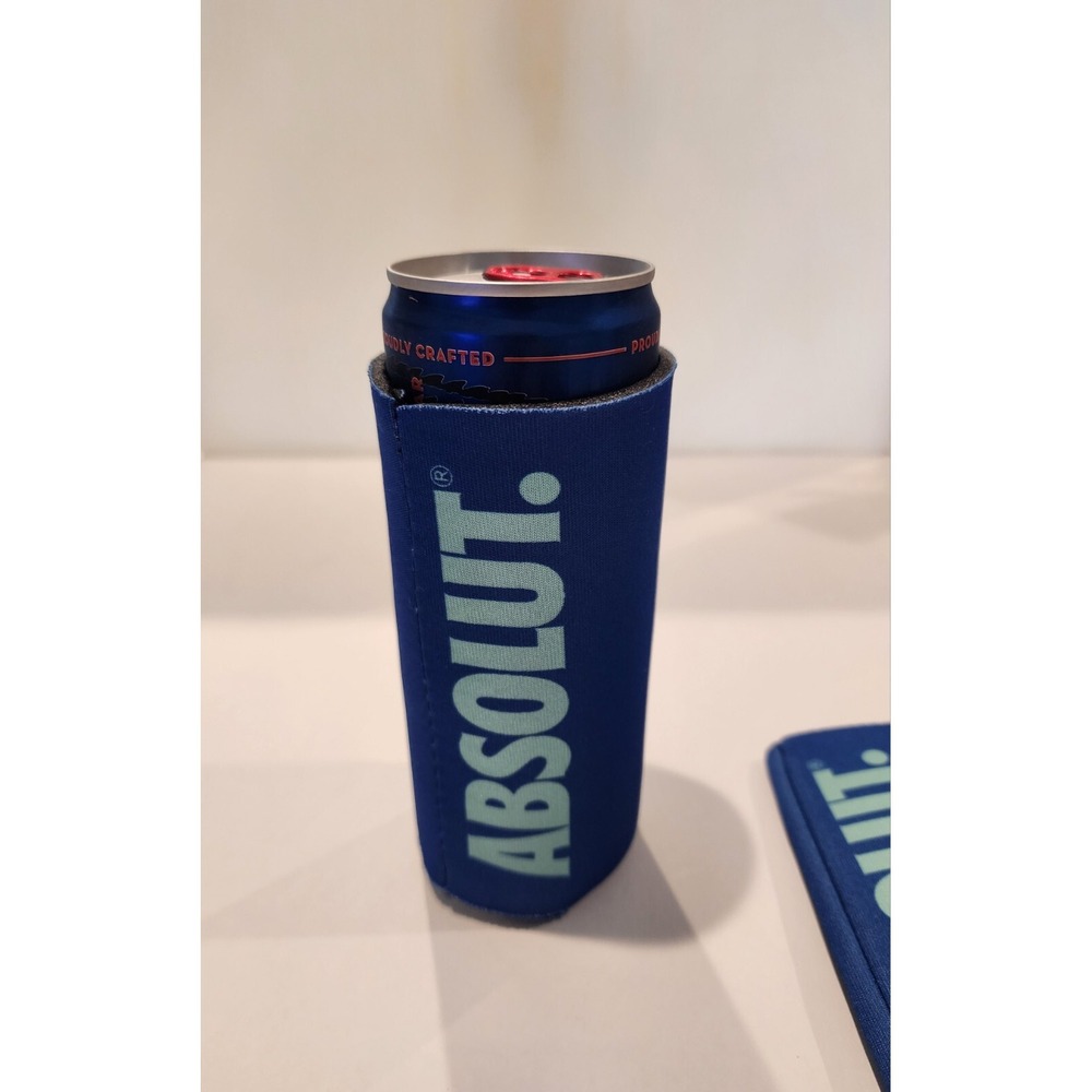 NEW 2 Pack ABSOLUT Vodka Koozie Slim Can Blue Tall Neoprene Insulation 2.25" - Picture 2 of 4